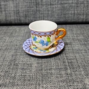 VINTAGE Miniature Tea&cup Attached Porcelain Saucer Decorative Xmas Ornament